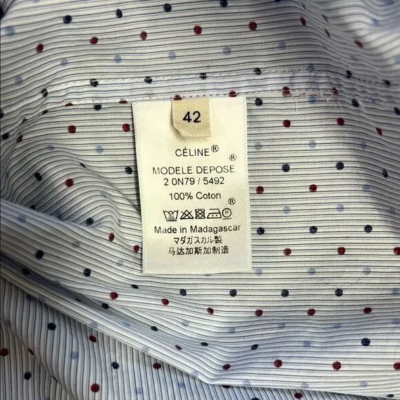 Celine Light Blue Polka Dot Button Down Shirt - Picture 4 of 13